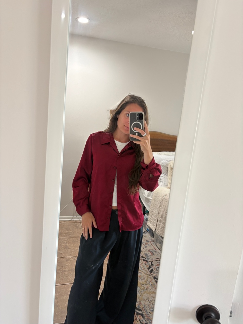 The Perfect Work Top✨ - Deep Red Button-Up Shirt
